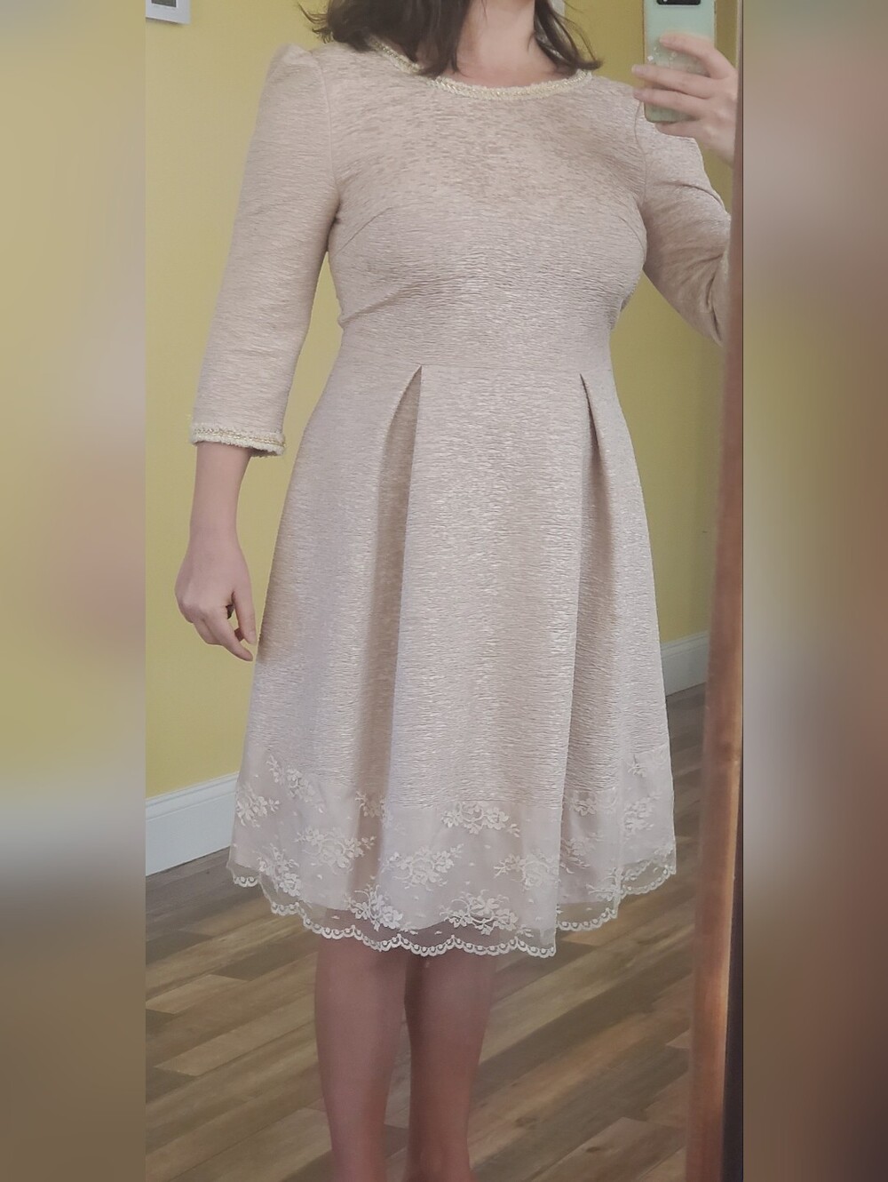 TS Three Seasons Pale Blush Pink Dress w/ Pretty Details @ Neck, Sleeves, & Hem - Picture 13 of 15